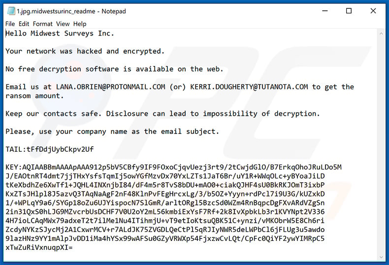 DoppelPaymer ransomware targeting Midwest Surveys Inc. company