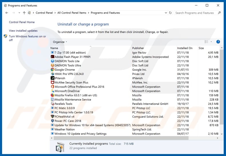 fxsmash.xyz browser hijacker uninstall via Control Panel