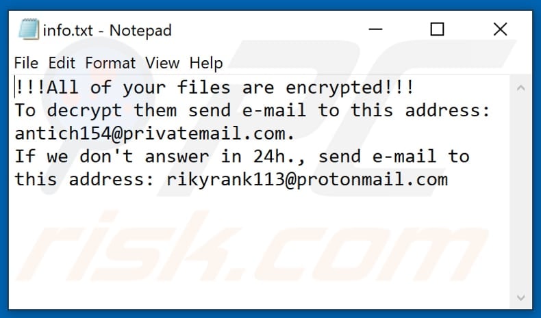 Elbie ransomware text file (info.txt)