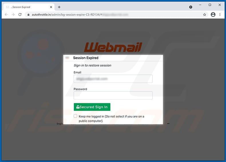 Phishing website promoted via email verification-themed spam (2021-04-22)