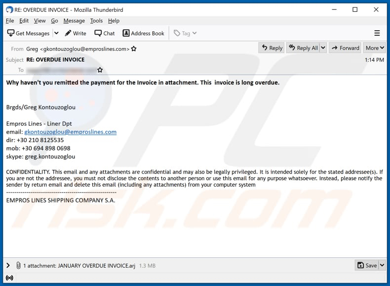 Empros Lines email virus malware-spreading campaign