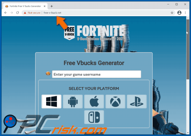 Fornite Buck Generator scam (free-v-buck.net)