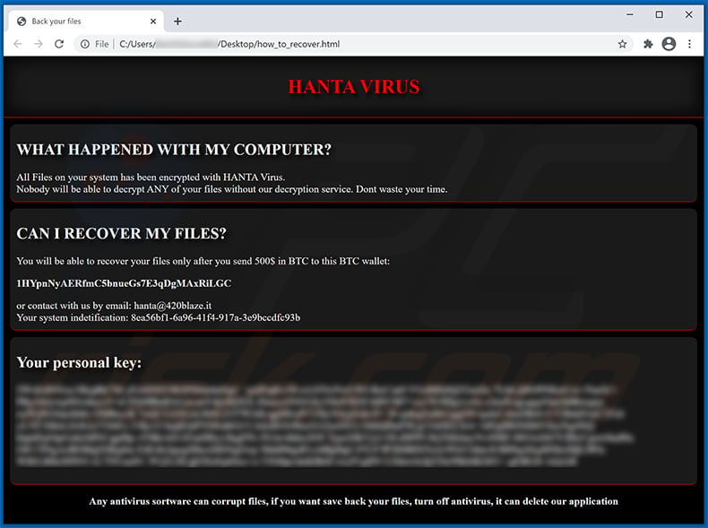 HANTA Ransomware html file (how_to_recover.html)