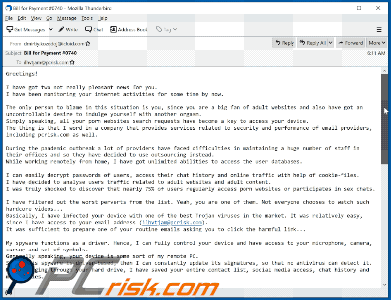 I have got two not really pleasant news for you scam email appearance (GIF):