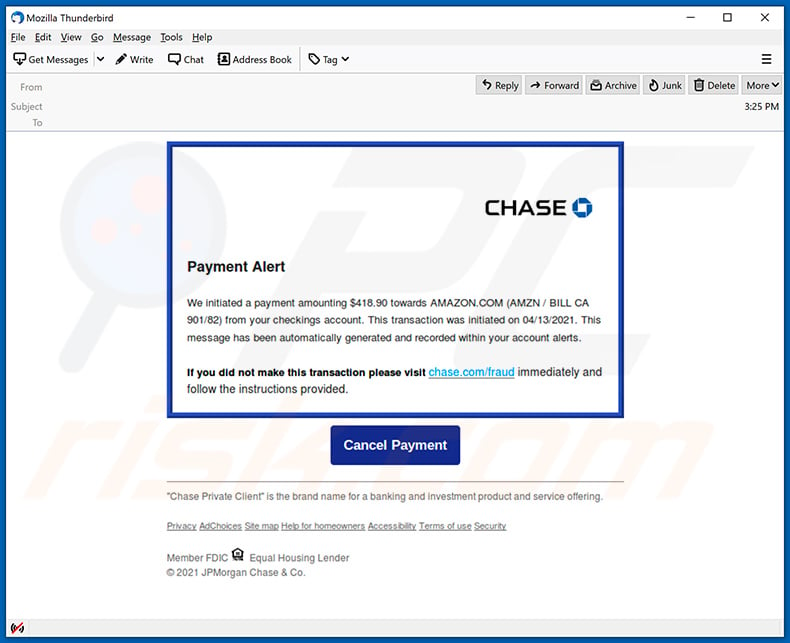 JPMorgan Chase-themed spam email (2021-04-13)