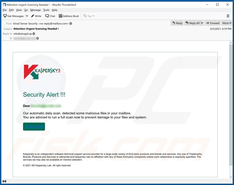 Kaspersky email spam campaign