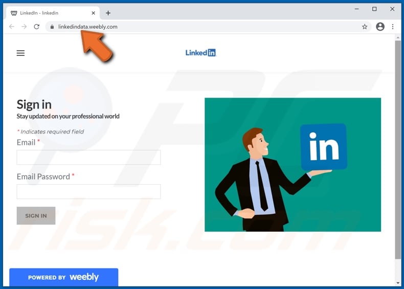 Fake LinkedIn website promoted by spam emails