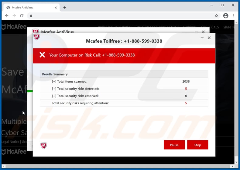 McAfee Tollfree technical support scam