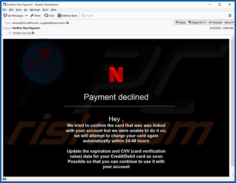 Netflix-themed spam email (2021-04-16)