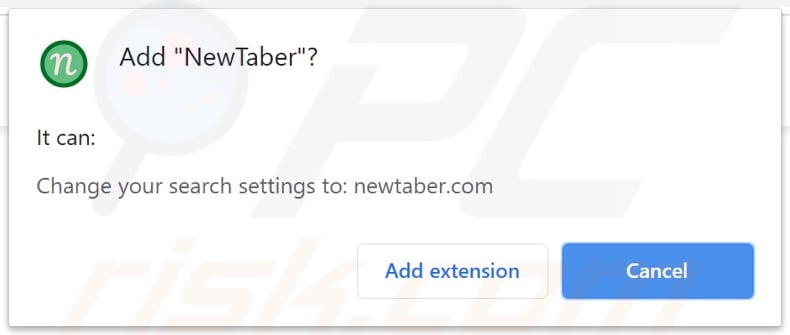 NewTaber browser hijacker asking for permissions
