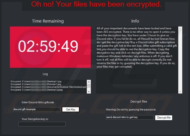 Nitro ransomware ransom note (pop-up)