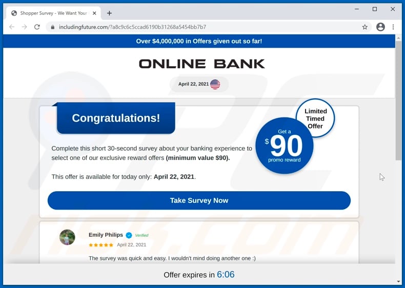 ONLINE BANK Reward scam
