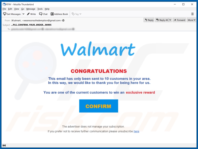 Onlinemart Reward scam promoting email