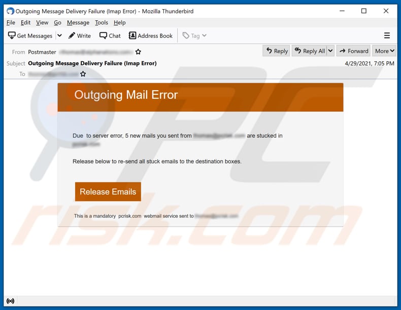 Outgoing Mail Error phishing scam
