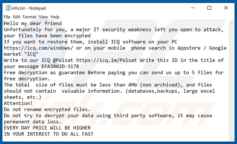 POLSAT ransomware text file (info.txt)