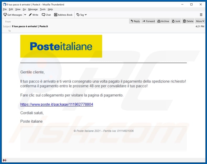 Posteitaliane email spam campaign