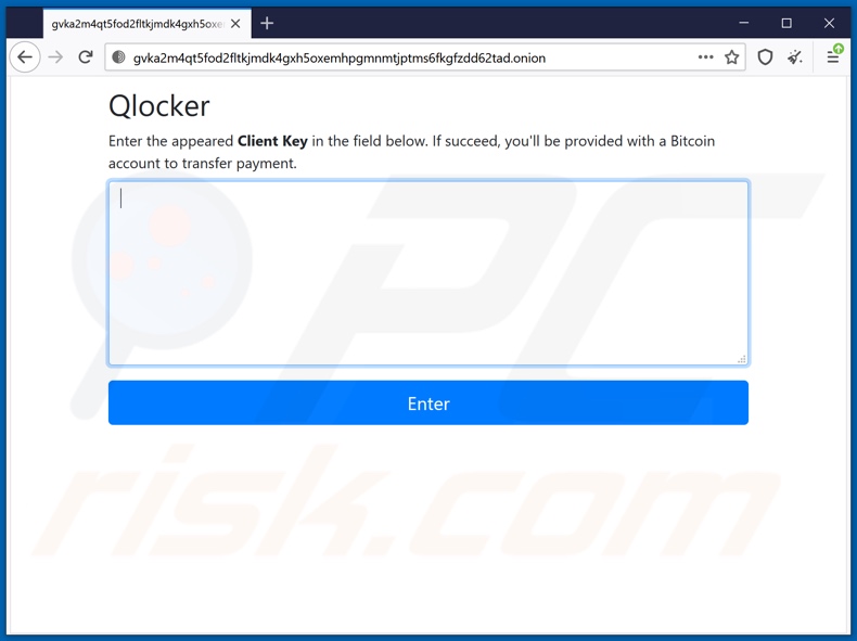 Qlocker ransomware website (initial page)