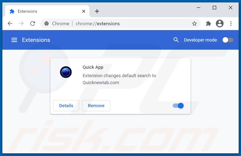 Removing quicknewtab.com related Google Chrome extensions