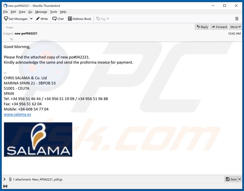 SALAMA email virus malware-spreading email spam campaign