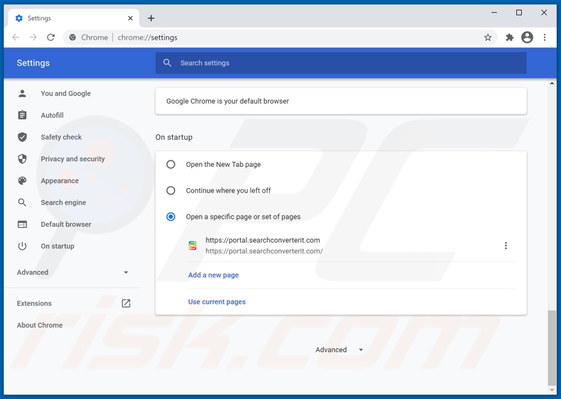 Removing searchconverterit.com from Google Chrome homepage