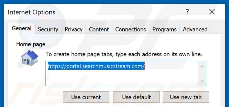 Removing searchmusicstream.com from Internet Explorer homepage