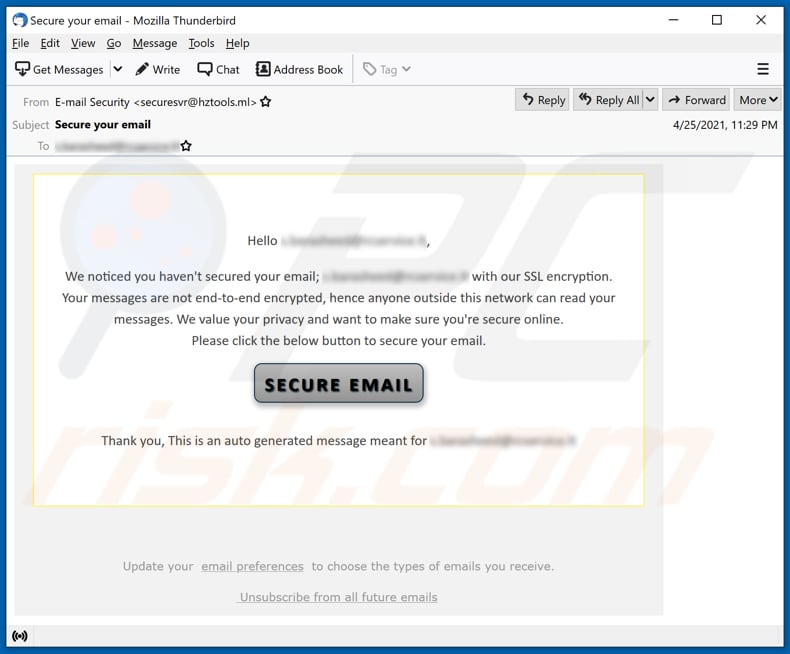 Secure your email scam email spam campaign