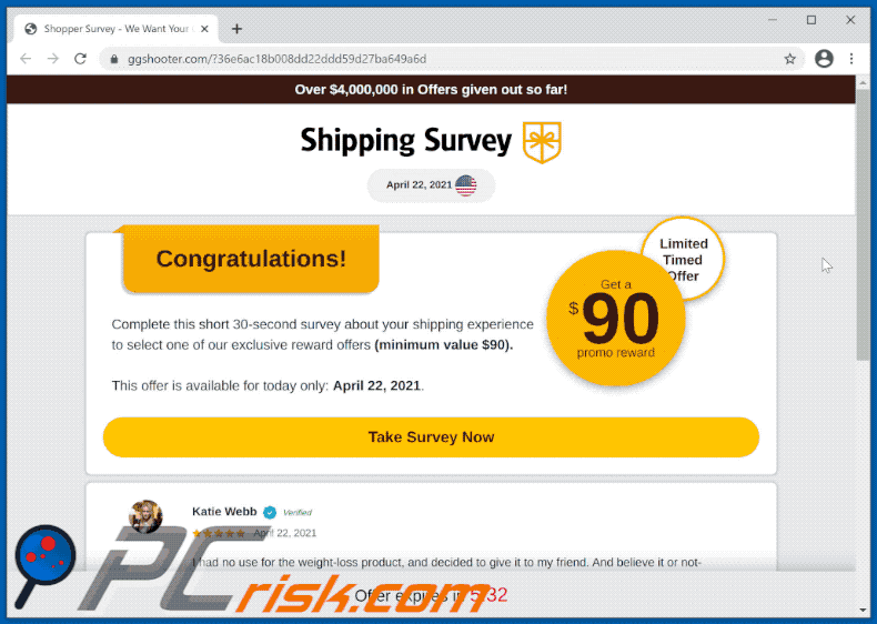 shipping survey reward scam appearance in gif image