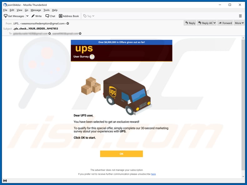 shipping survey reward scam email