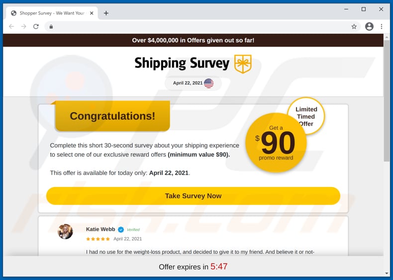 Shipping Survey Reward scam