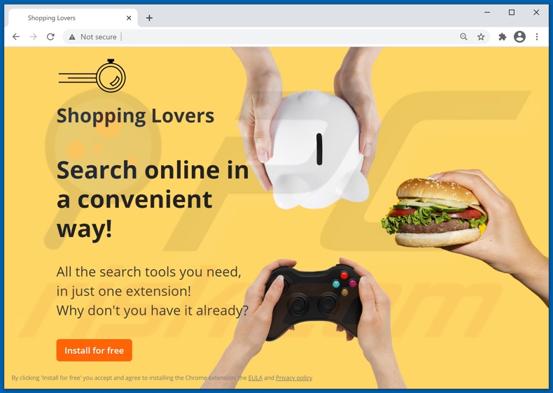 Shopping Lovers adware promoting website