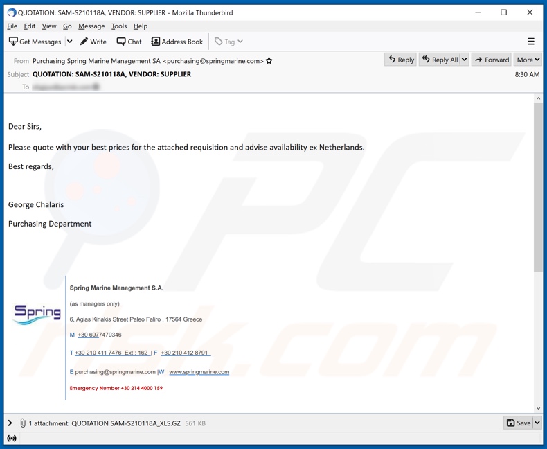 Spring Marine Management S.A. malware-spreading email spam campaign
