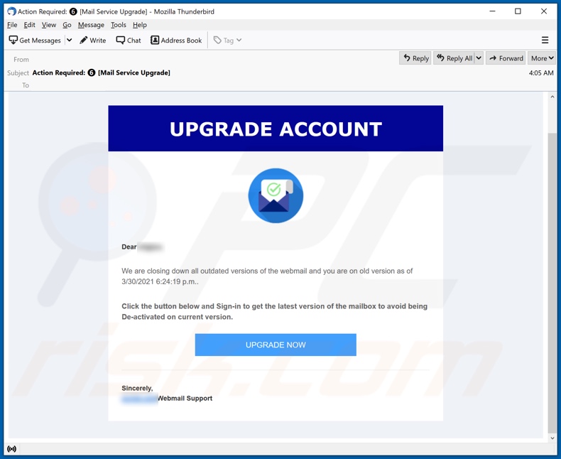 Upgrade Account email spam campaign