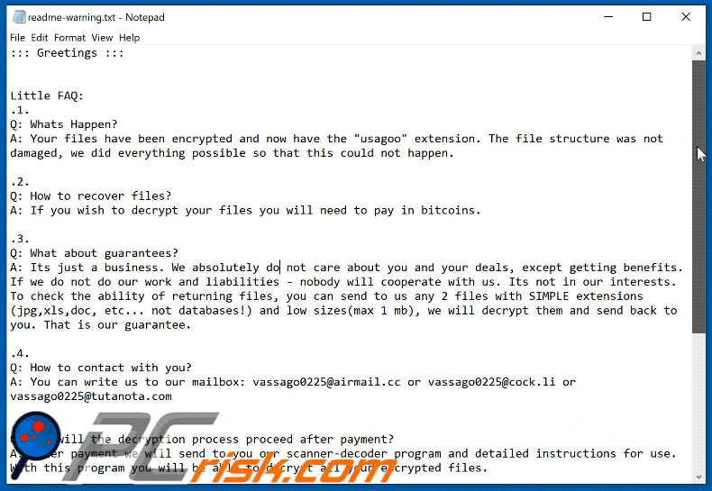 usagoo ransomware ransom note appearance