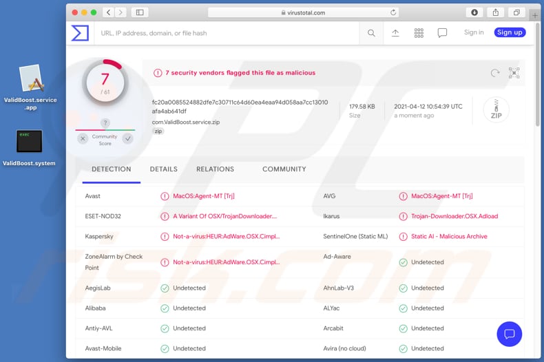 validboost adware virustotal detections list