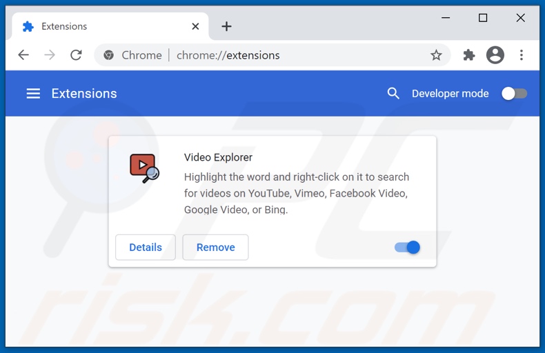 Removing Video Explorer ads from Google Chrome step 2