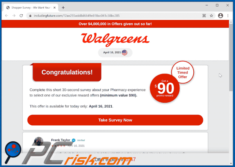 Walgreens rewards scam page appearance in gif image