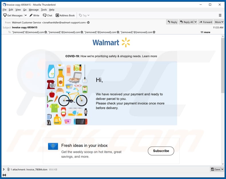 Walmart malware-spreading email spam campaign