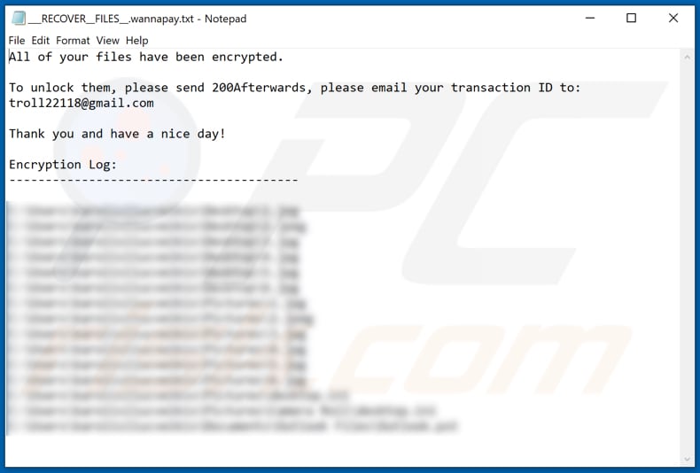 Wannapay ransomware text file (___RECOVER__FILES__.wannapay.txt)