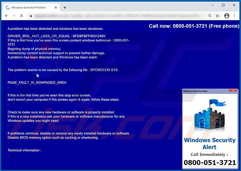 Windows Security Alert pop-up scam (2021-04-06)