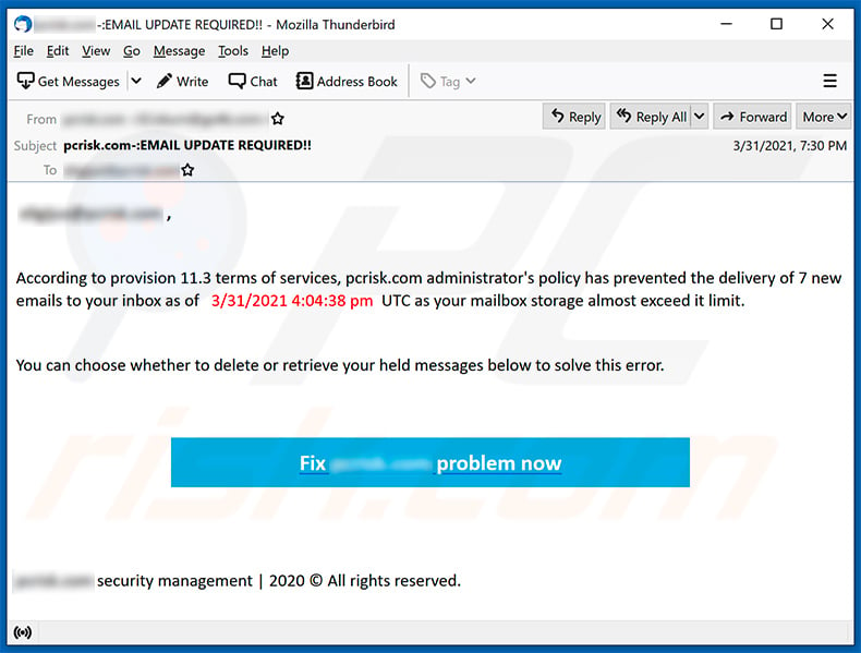 HTML file promoted via Your Mailbox Is Full email spam (Virus-Free E-mail Upgrade Attachment.html)