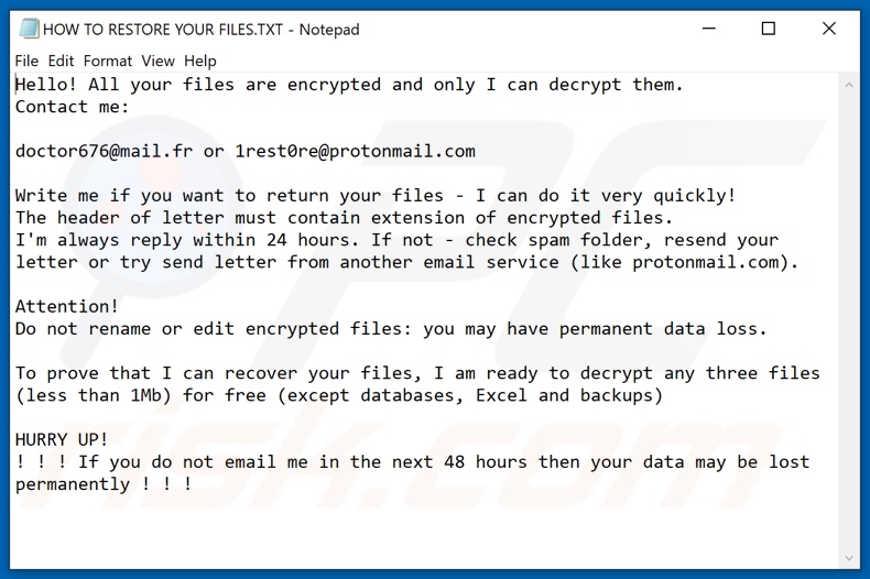 Zwbowhtlni decrypt instructions (HOW TO RESTORE YOUR FILES.TXT)