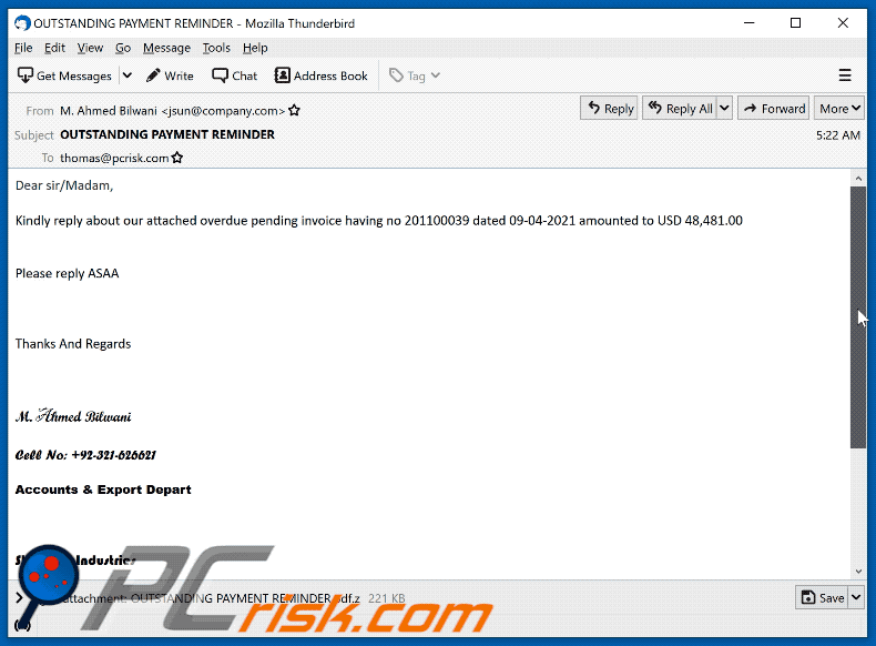 Accounts & Export Depart email appearance (GIF)