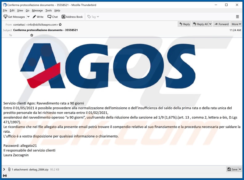 Agos email virus malware-spreading email