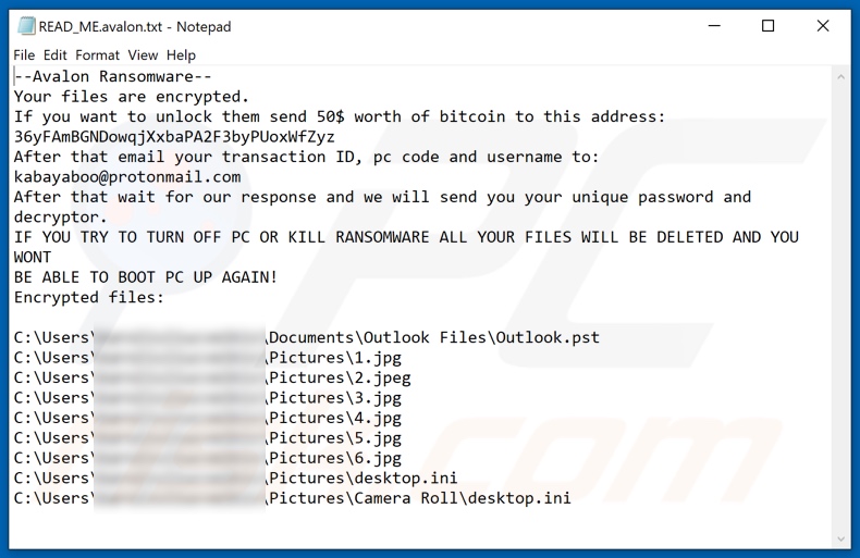 Avalon ransomware text file (READ_ME.avalon.txt)