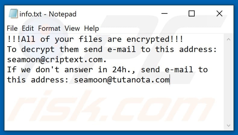 CALVO ransomware text file (info.txt)