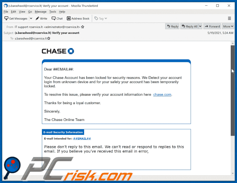 chase account has been locked email scam appearance