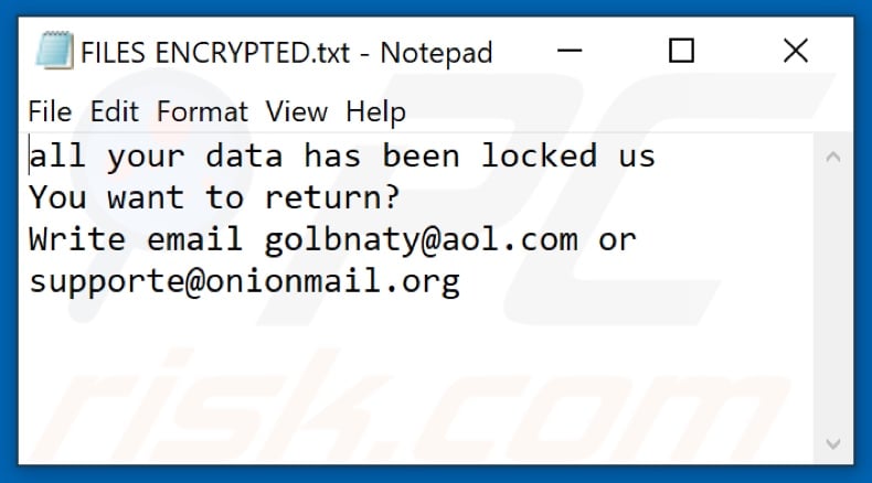 Coms ransomware text file (FILES ENCRYPTED.txt)