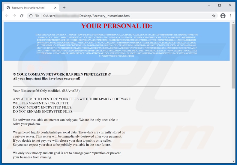 Datalock ransomware ransom note (Recovery_Instructions.html)