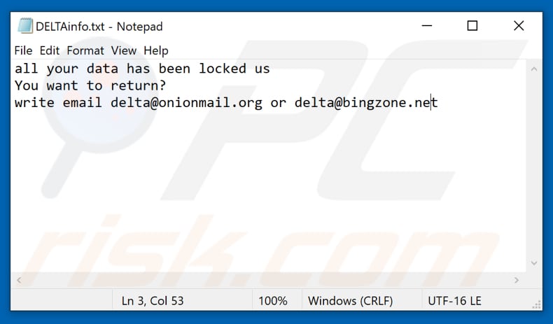 DELTA ransomware text file (DELTAinfo.txt)