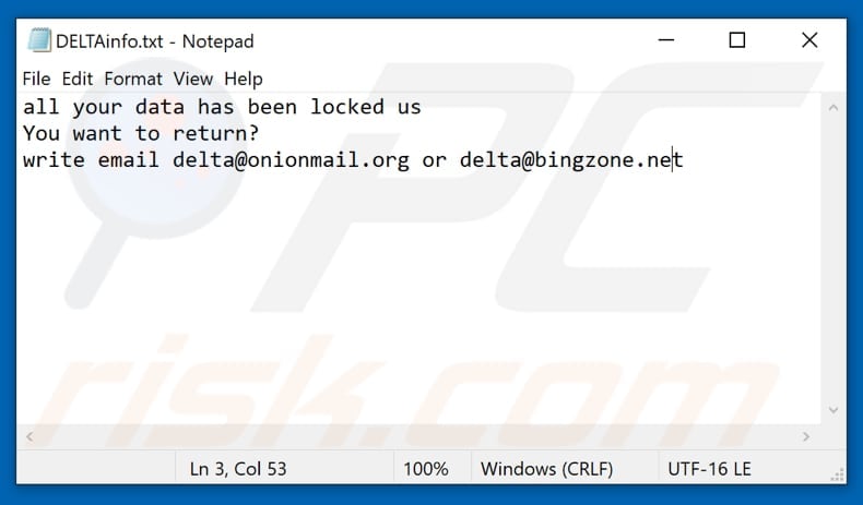 DELTA ransomware text file (DELTAinfo.txt)